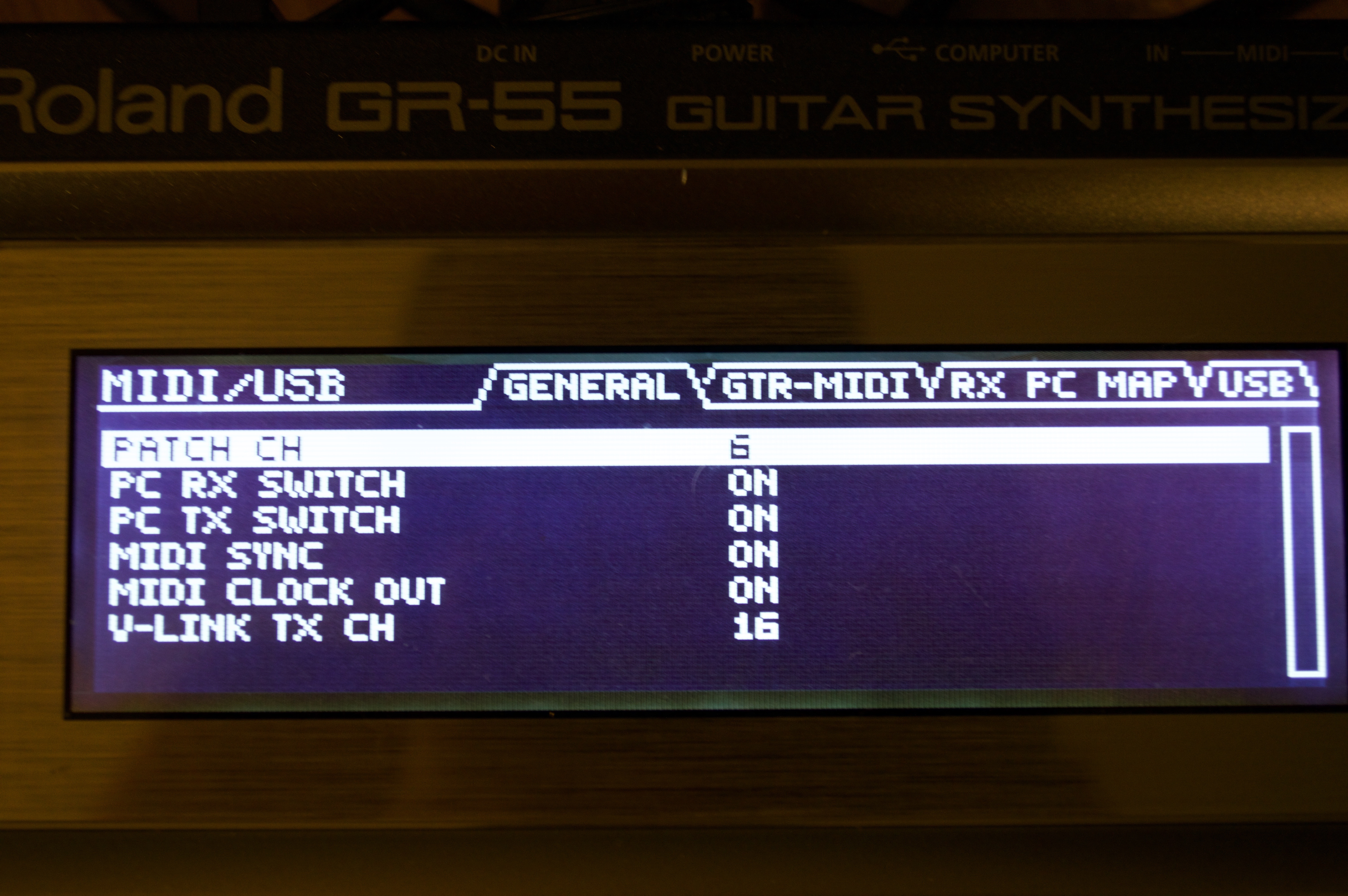 Select GR55 MIDI Channel