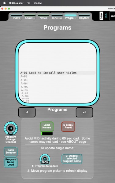 2.30 Program name load - load all 300 program names, or update a single program