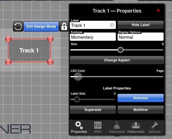 MIDI Designer Button Properties