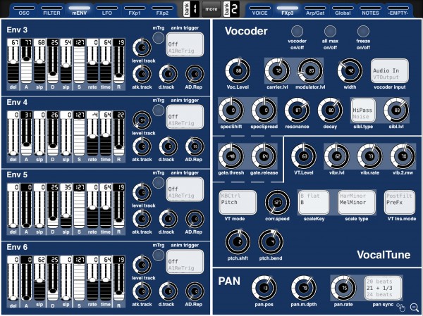 MiniNova synth editor for ipad - ModEnv and Fxpage3.png