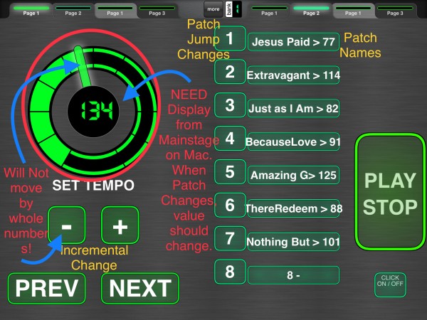 Tempo Layout with Song Patch List