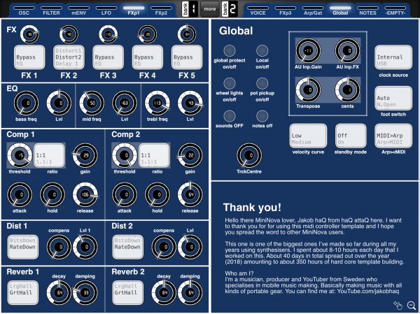 MiniNova synth editor for ipad - FXpage1 and Global.png