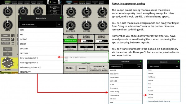 Info on saving in-app presets (update - user fade removed & Octave dip switch added)