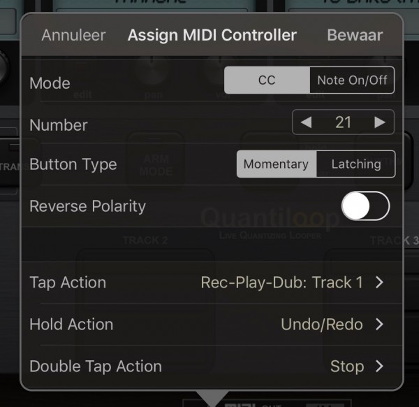 Quantiloop MIDI control assignment