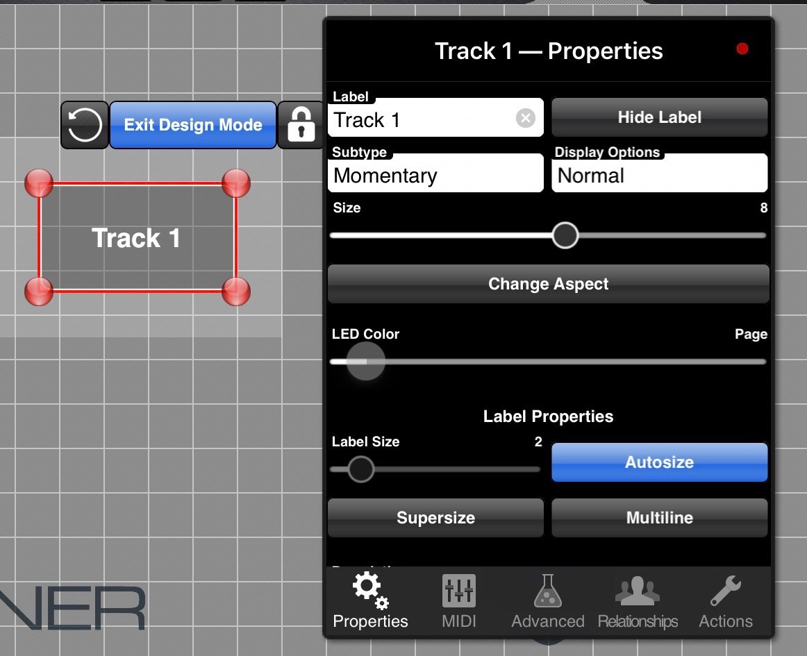 MIDI Designer Button Properties