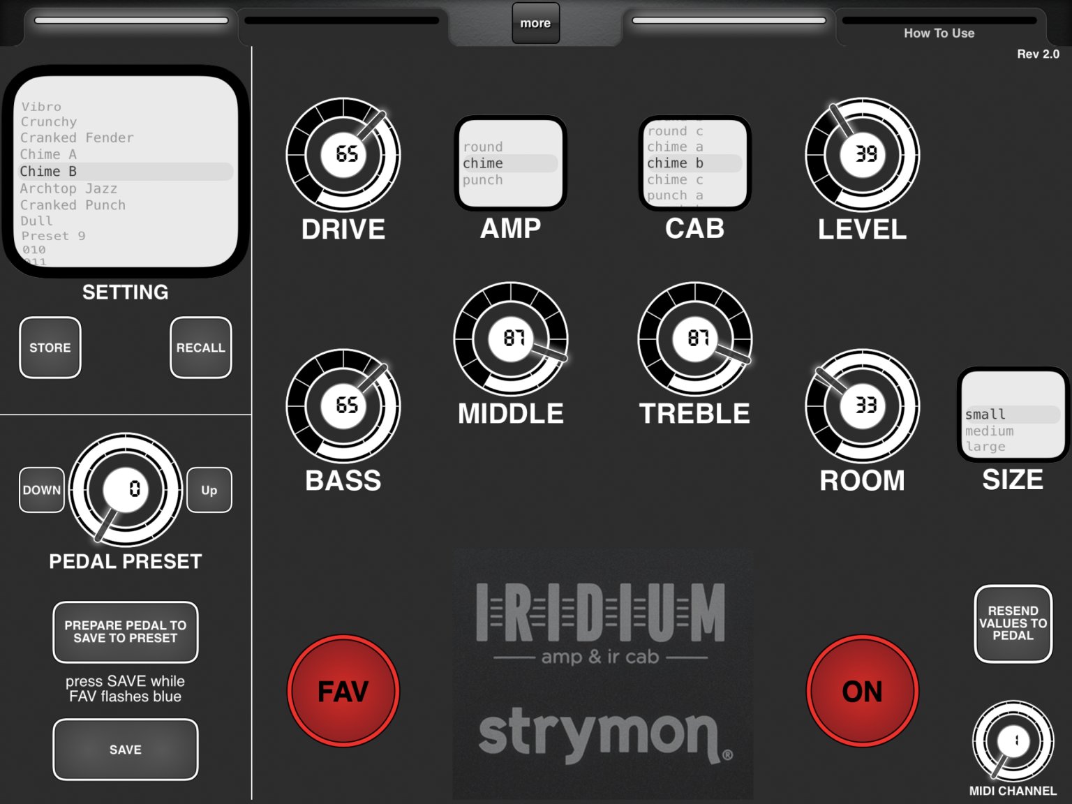 Screenshot of Rev 2.0 with Preset handling on controller and pedal