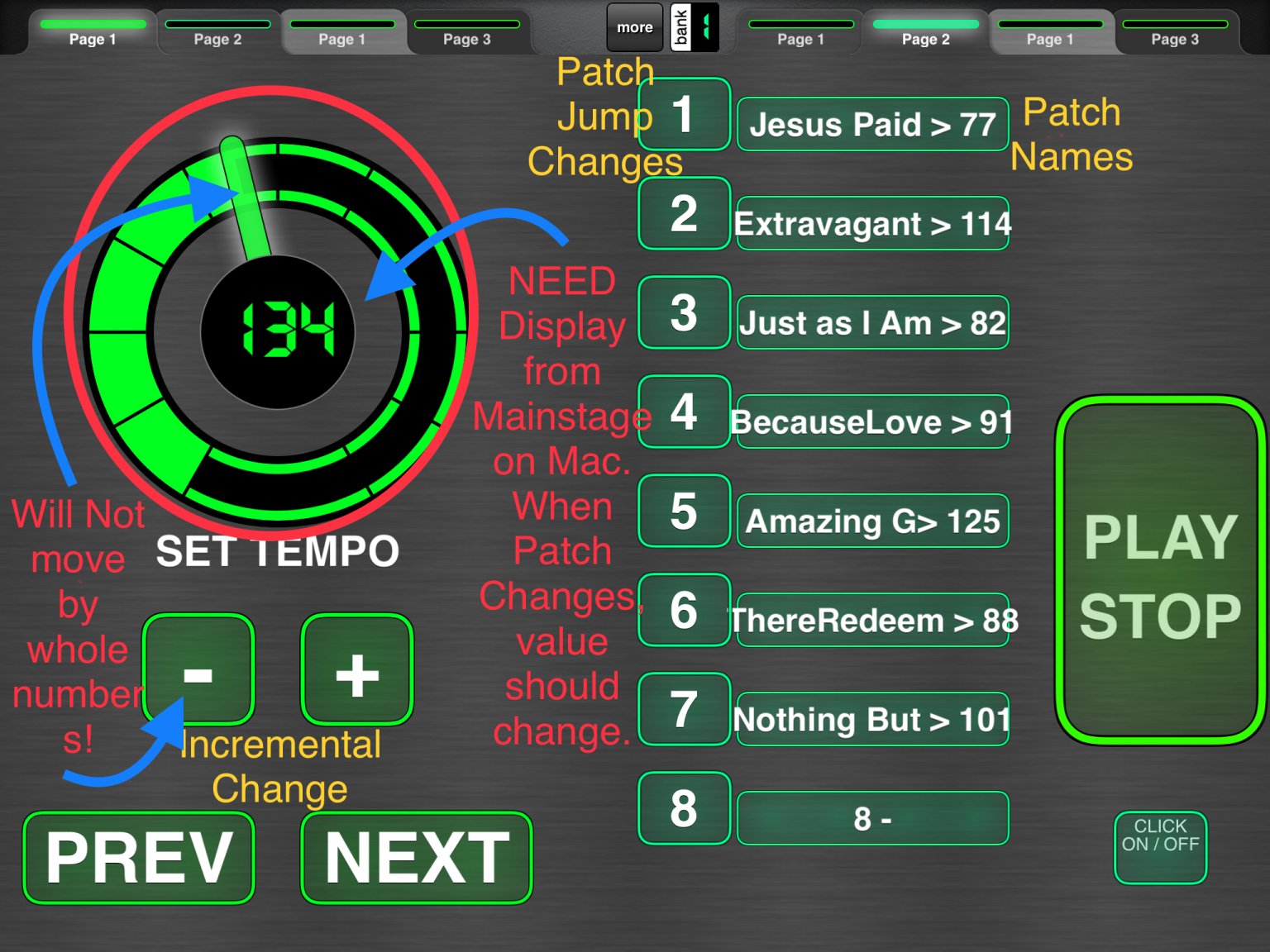 Tempo Layout with Song Patch List