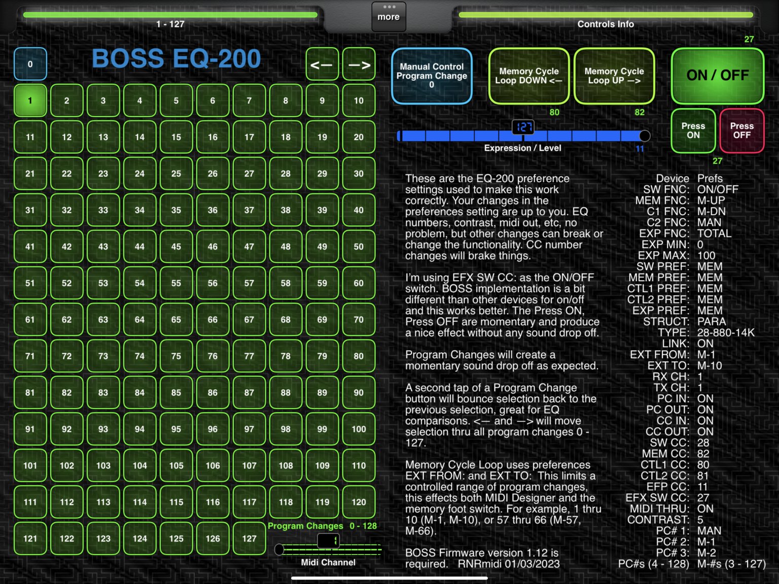One Page EQ-200 Controller iPad