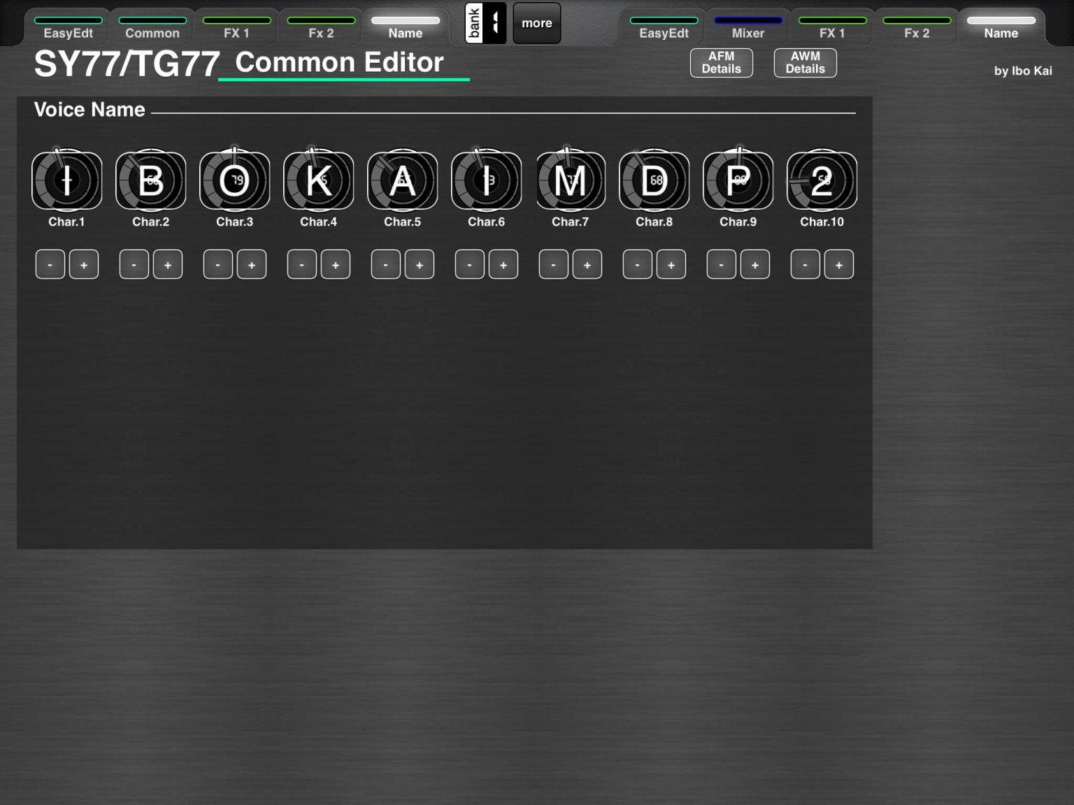 Yamaha SY77/TG77 Voice Editor Screenshot
