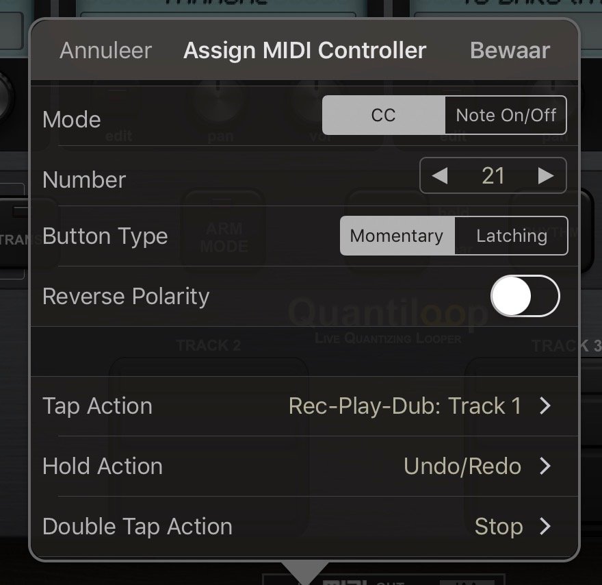 Quantiloop MIDI control assignment