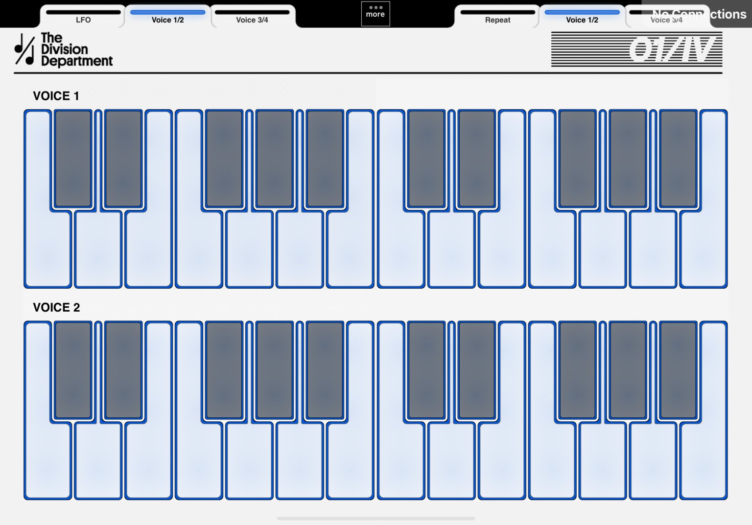 Chromatic keyboard for voice 1 and 2
