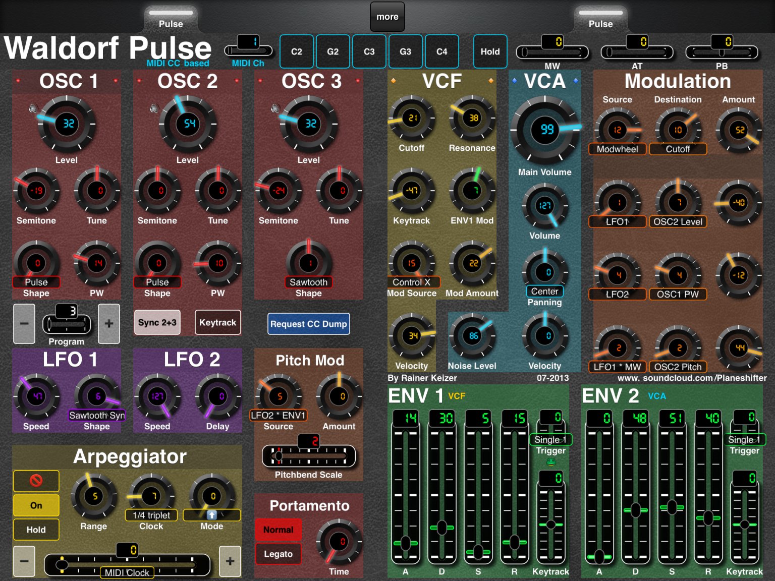 Waldorf Pulse layout for MIDI Designer on iPad (Retina, Classic)