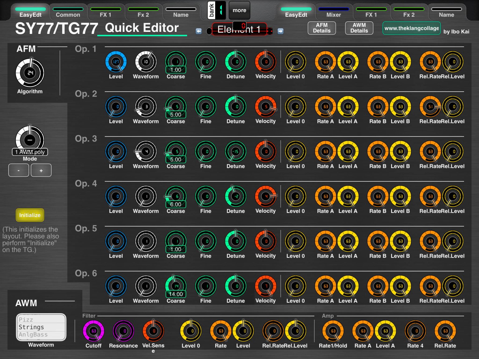 Yamaha SY77/TG77 Voice Editor Screenshot