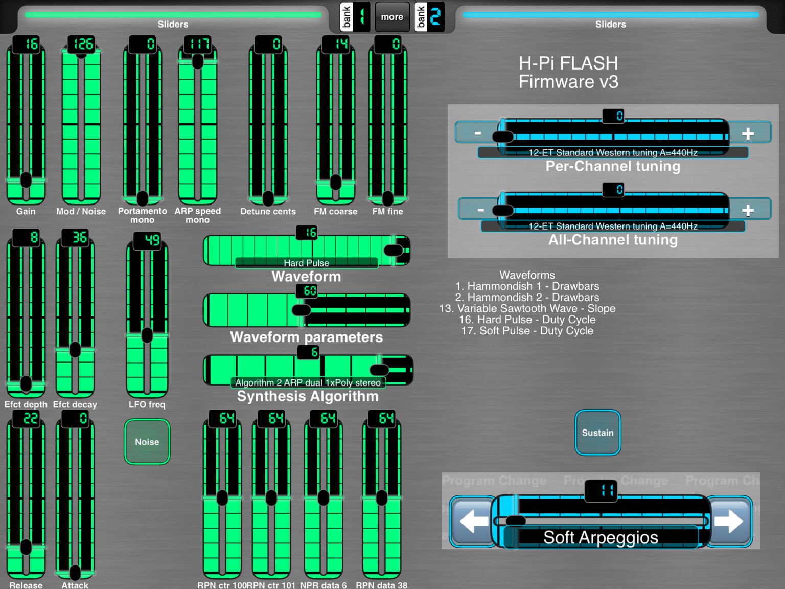 First Layout, not pretty, but it covers every CC and has named ticks for all defaults.